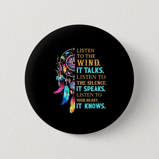 Badge Rond 5 Cm Écoutez Le Vent Il Parle Écoutez Le Silence  (Devant)