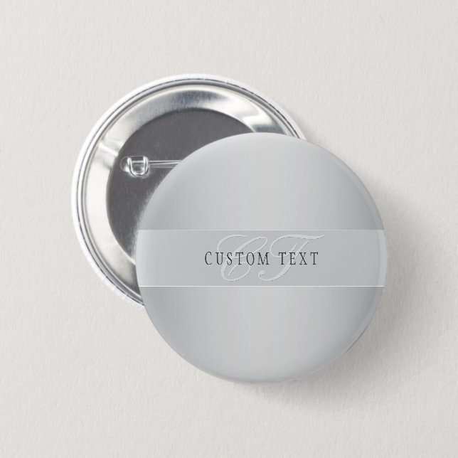 Badge Rond 5 Cm Écriture élégante de monogramme modifiable | Gris (Devant & derrière)