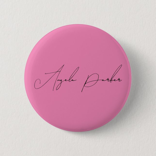 Badge Rond 5 Cm Écriture manuscrite Nom professionnel simple rose (Devant)