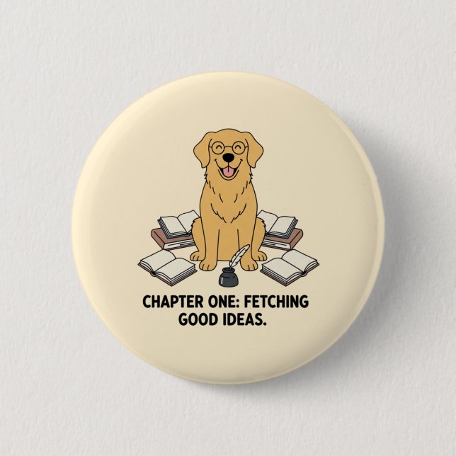 Badge Rond 5 Cm Écrivain Golden Retriever Livres Mignons Conceptio (Devant)