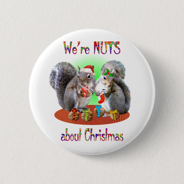Badge Rond 5 Cm Écrous de Noël d'écureuil (Devant)