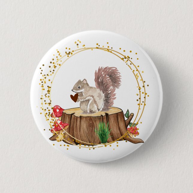 Badge Rond 5 Cm écureuil avec bouton coeur (Devant)