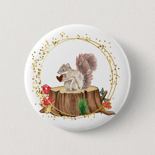 Badge Rond 5 Cm écureuil avec bouton coeur