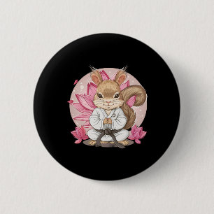 Badge Rond 5 Cm Écureuil de karaté mignon fleur de lotus kung fu m