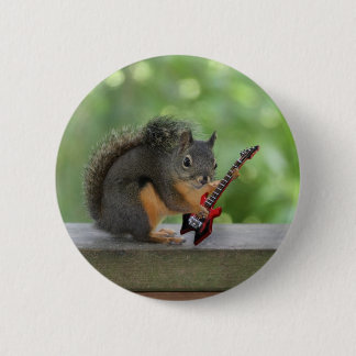 Badge Rond 5 Cm Écureuil jouant la guitare électrique