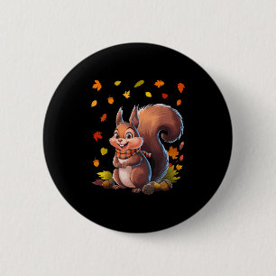 Badge Rond 5 Cm Écureuil Mignon Avec Feuilles D'automne Animal D'a