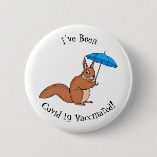 Badge Rond 5 Cm Écureuil rouge mignon avec dessin animé parapluie