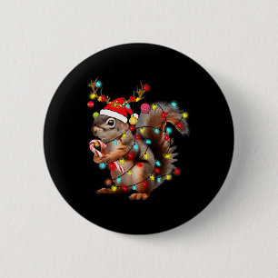 Badge Rond 5 Cm Écureuils Lumières de Noël Drôle de Noël Écureuil