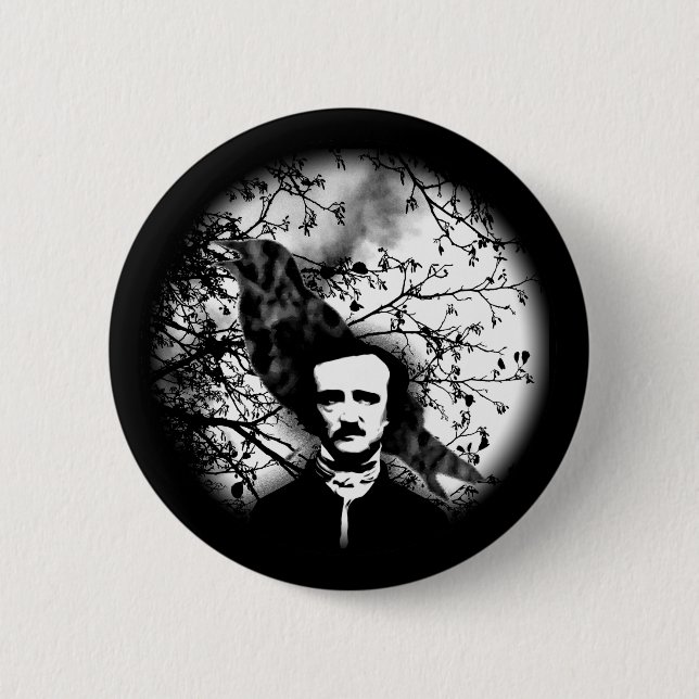 Badge Rond 5 Cm Edgar Allan Poe 'le Raven (Devant)