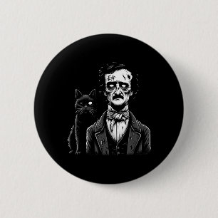 Badge Rond 5 Cm Edgar Allan Poe zombie Le Chat Noir Halloween amus