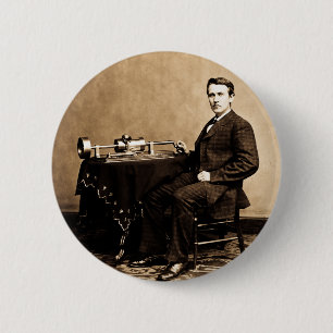 Badge Rond 5 Cm Edison et son phonographe 1887