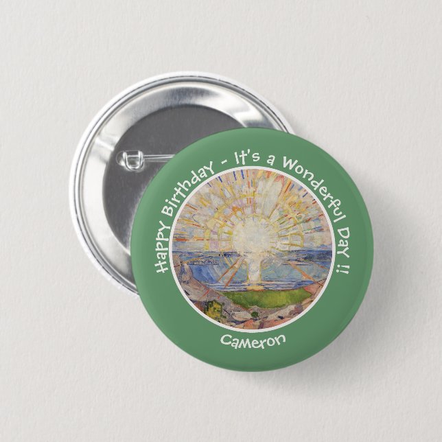 Badge Rond 5 Cm Edvard Munch Le Soleil (Solen) - Articles de fête  (Devant & derrière)