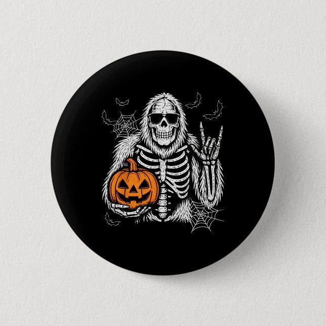 Badge Rond 5 Cm Éffrayant Bigfoot Jack-o'-lantern Skeleton Hallowe (Devant)