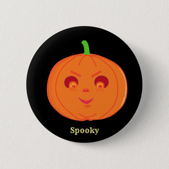 Badge Rond 5 Cm Éffrayant Citrouille Halloween (Devant)