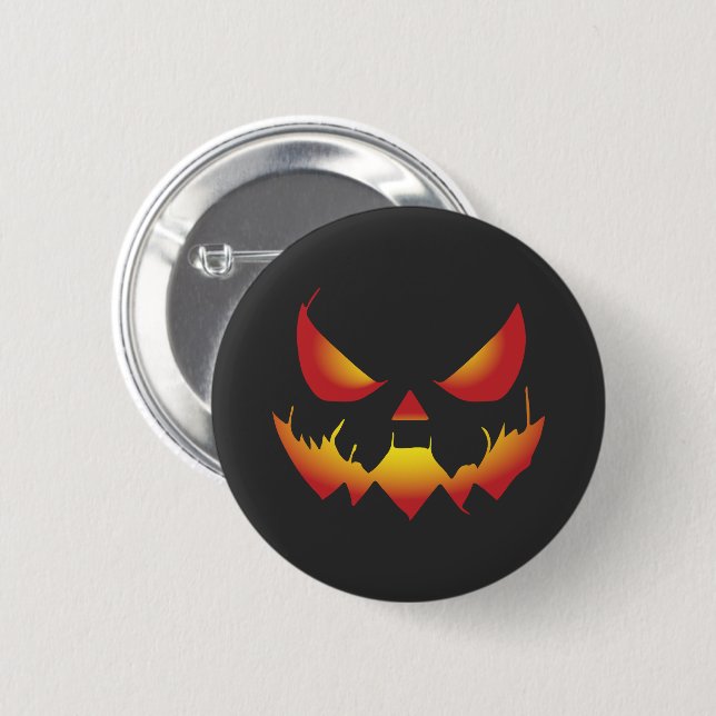 Badge Rond 5 Cm Éffrayant démon citrouille d'Halloween en feu (Devant & derrière)
