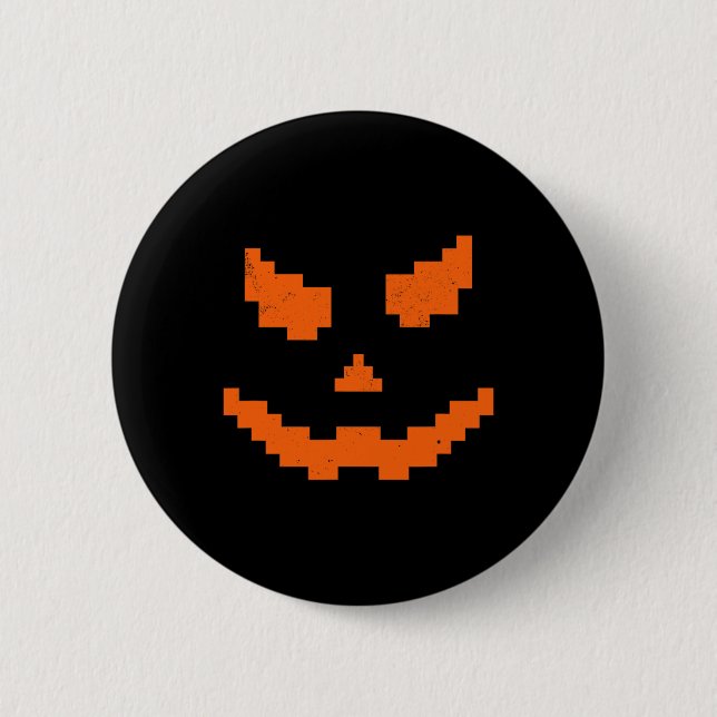 Badge Rond 5 Cm Effrayant Halloween Jack-o'-lantern Citrouille mal (Devant)