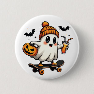 Badge Rond 5 Cm Éffrayant Halloween Patinage Citrouille Fantôme ép