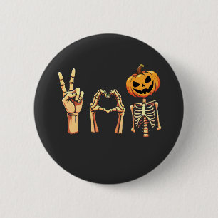 Badge Rond 5 Cm Éffrayant Halloween Peace Lover Citrouille Skeleto