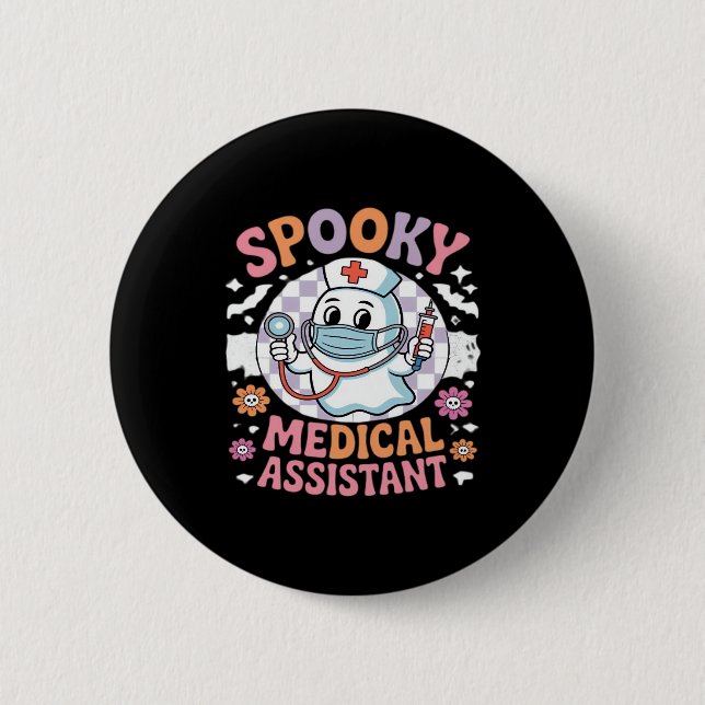Badge Rond 5 Cm Éffrayant Médicale Assistant Cute Halloween Essent (Devant)