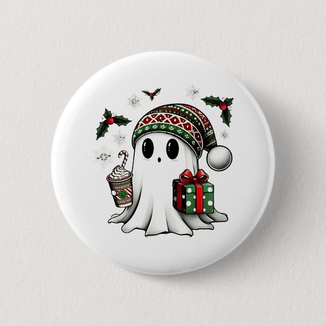 Badge Rond 5 Cm Éffrayant Noël Halloween Fantôme Santa Hat (Devant)