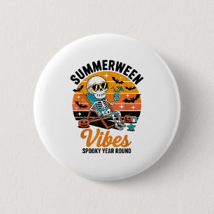 Badge Rond 5 Cm Éffrayant Summer Beach Skeleton Funny Halloween Su