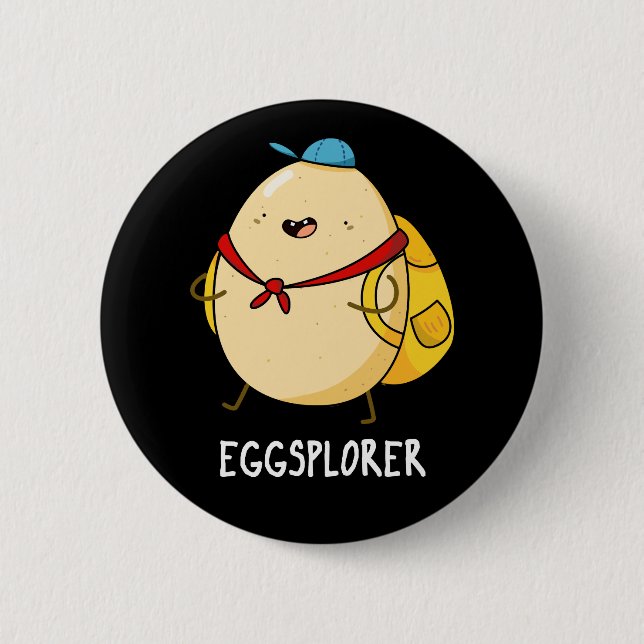 Badge Rond 5 Cm Eggsplorer Funny Oeuf Explorer Pun Dark BG (Devant)