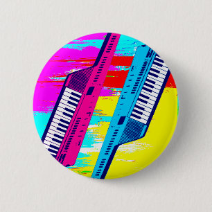 Badge Rond 5 Cm Égouttement de peinture de Keytar des années 80 