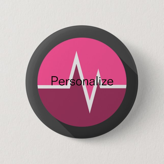 Badge Rond 5 Cm EKG ligne médicale dr infirmière rose noir (Devant)