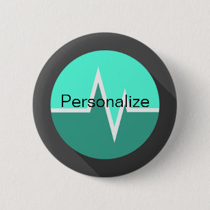 Badge Rond 5 Cm EKG vert turquoise infirmière Dr. médical