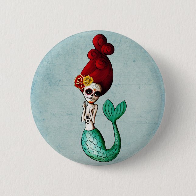 Badge Rond 5 Cm El Dia de Muertos Mermaid (Devant)
