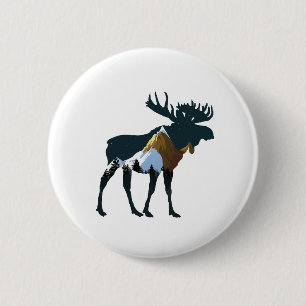 Badge Rond 5 Cm Élan de la forêt de nuit