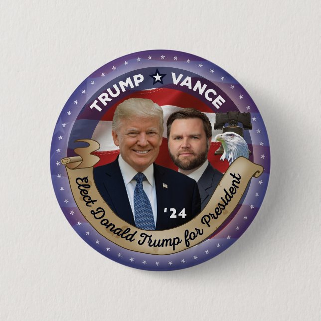 Badge Rond 5 Cm Elect Trump et Vance en 2024 (Devant)