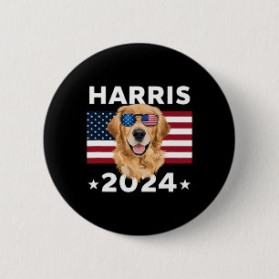 Badge Rond 5 Cm Élection Kamala Harris 2024 Chien Golden Retriever