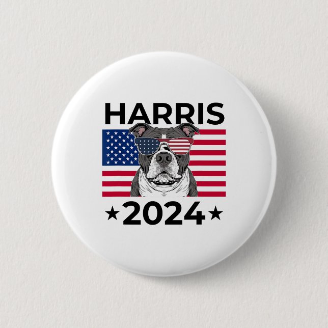 Badge Rond 5 Cm Election Vote Kamala Harris 2024 Pitbull Dog Usa F (Devant)