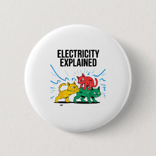 Badge Rond 5 Cm Électricité expliquée drôle chat physique humour s