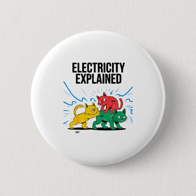 Badge Rond 5 Cm Électricité expliquée drôle chat physique humour s (Devant)
