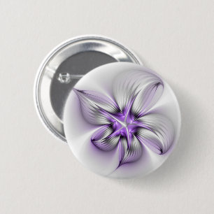 Badge Rond 5 Cm Élégance florale Art fractal violet abstrait moder