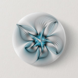 Badge Rond 5 Cm Élégance florale Art moderne Abstrait bleu fractal