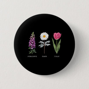 Badge Rond 5 Cm Élégance florale Foxglove Daisy Tulip Design
