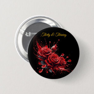 Badge Rond 5 Cm Elégant 30e anniversaire - Roses en fleurs