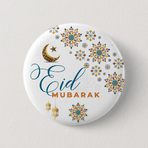 Badge Rond 5 Cm Elégant Aïd Moubarak Arabe Calligraphie Lune Étoil