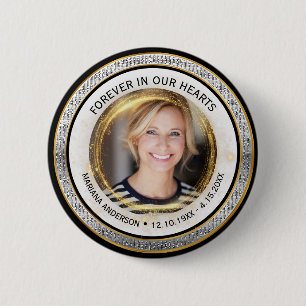 Badge Rond 5 Cm Élégant Argent et Or À jamais dans nos cœurs