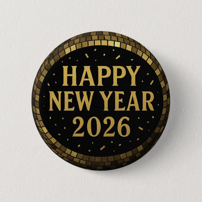 Badge Rond 5 Cm Elegant Black and gold happy New Year 2026 (Devant)