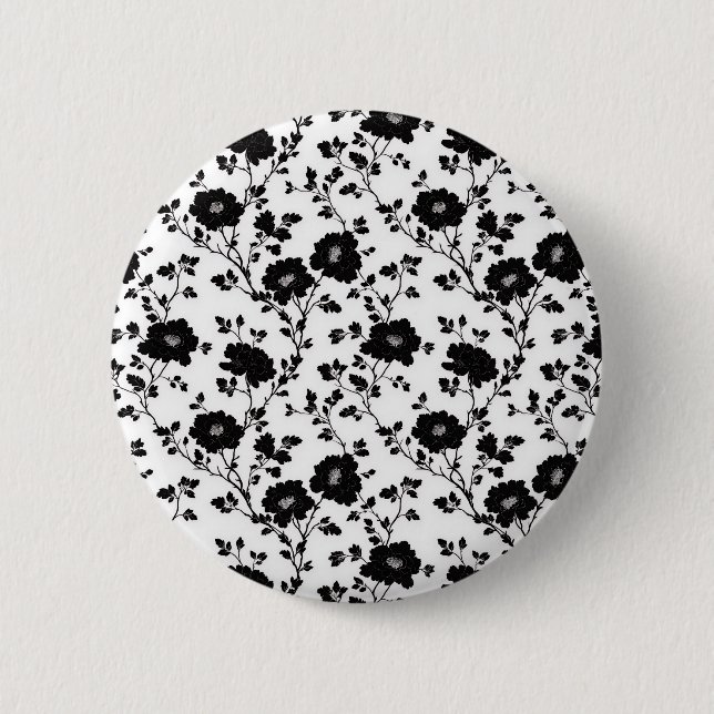 Badge Rond 5 Cm Elegant Black And White Floral Silhouette Botanica (Devant)
