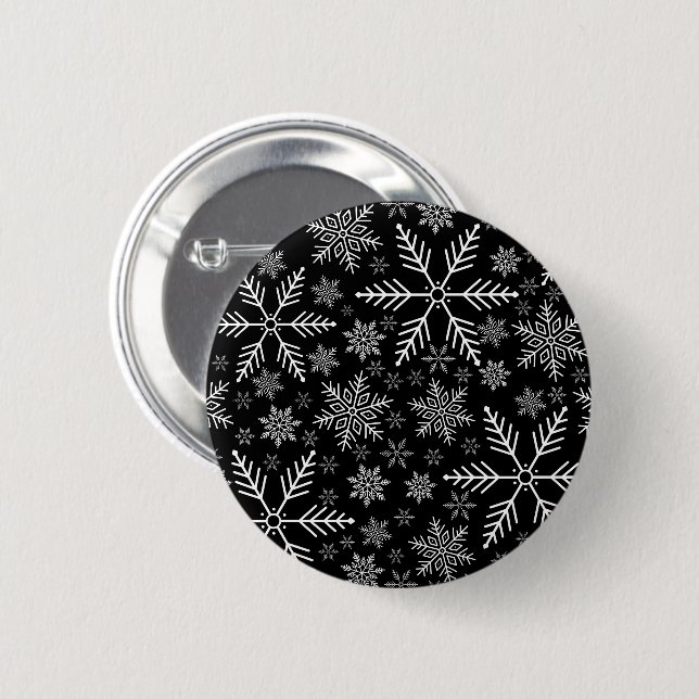 Badge Rond 5 Cm Elégant Black Aqua White Winter Snowflake (Devant & derrière)