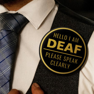 Badge Rond 5 Cm Elégant Black Gold Parle Clairement Sourd