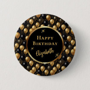 Badge Rond 5 Cm Elégant Black Gold Parties scintillant Ballons Mot