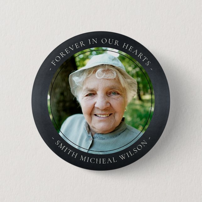 Badge Rond 5 Cm Elegant Black Grey Foil Sympathy Memorial Photo (Devant)