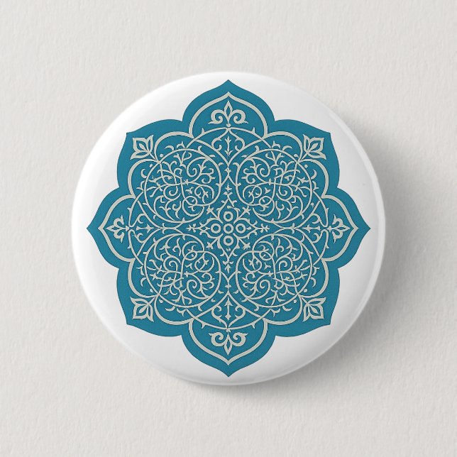 Badge Rond 5 Cm Élégant Bleu Mandala Button Pin - Flore complexe (Devant)
