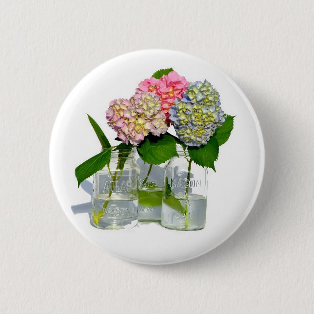 Badge Rond 5 Cm Elégant bleu rose vert vert hydrangée (Devant)